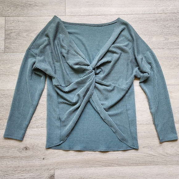 Fashion Nova Teal Olive Twist Front Blouse Womens Small Long Sleeves Nwt - Picture 1 of 11